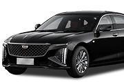 Front view of a black Cadillac business sedan