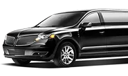 Front view of a black Lincoln stretch limousine